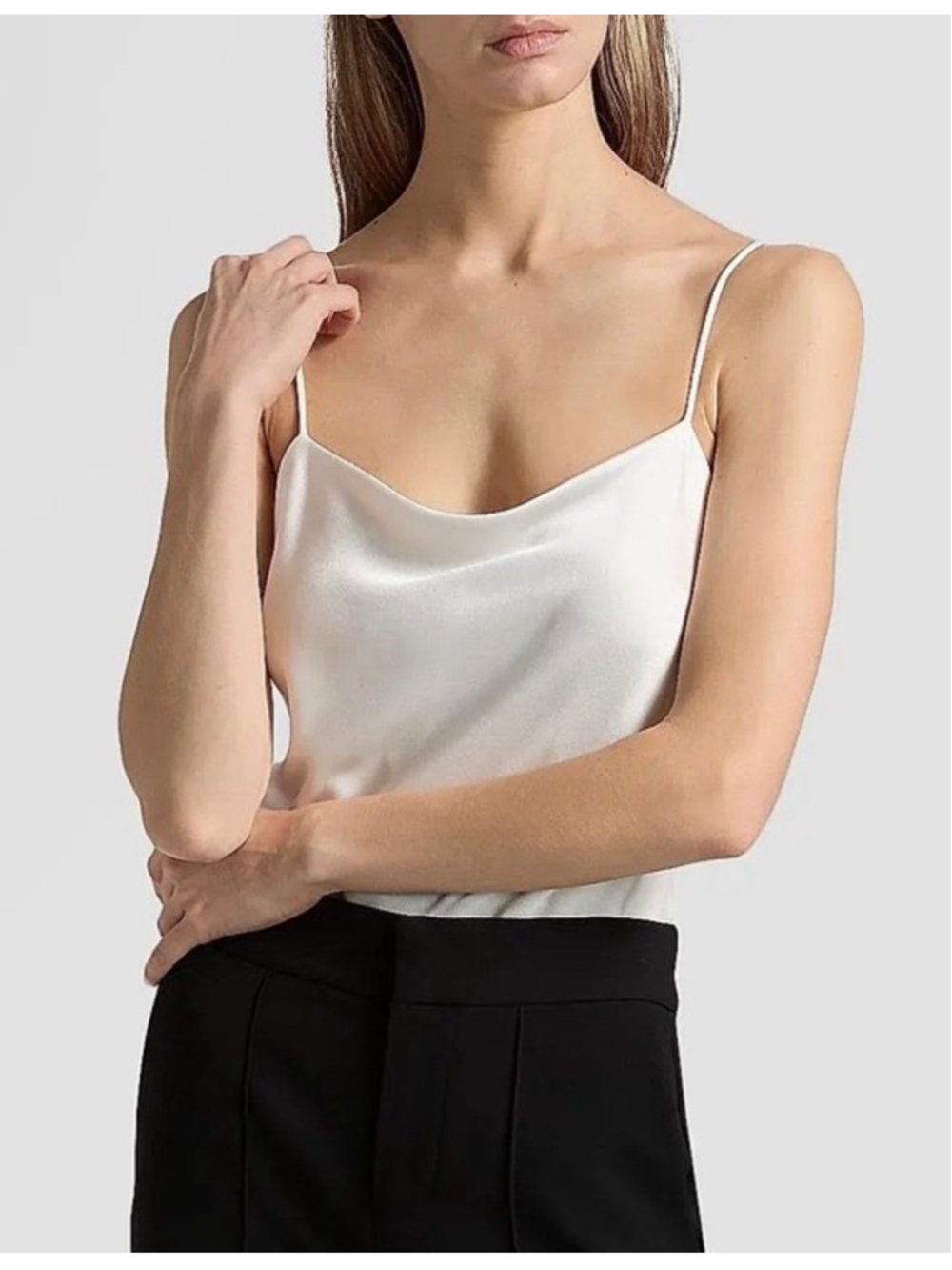 Alice + Olivia Harmon White Satin Cowl Neck Bodysuit Size L NWT!